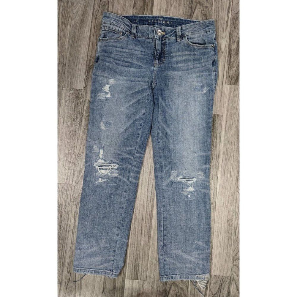 White‎ House Black Market Womens Size 2 The Straight Distressed Denim Blue Jeans
